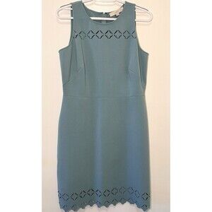 LOFT Petites 8P Teal Laser Cut Sheath Dress Sleeveless Work Career Stretch